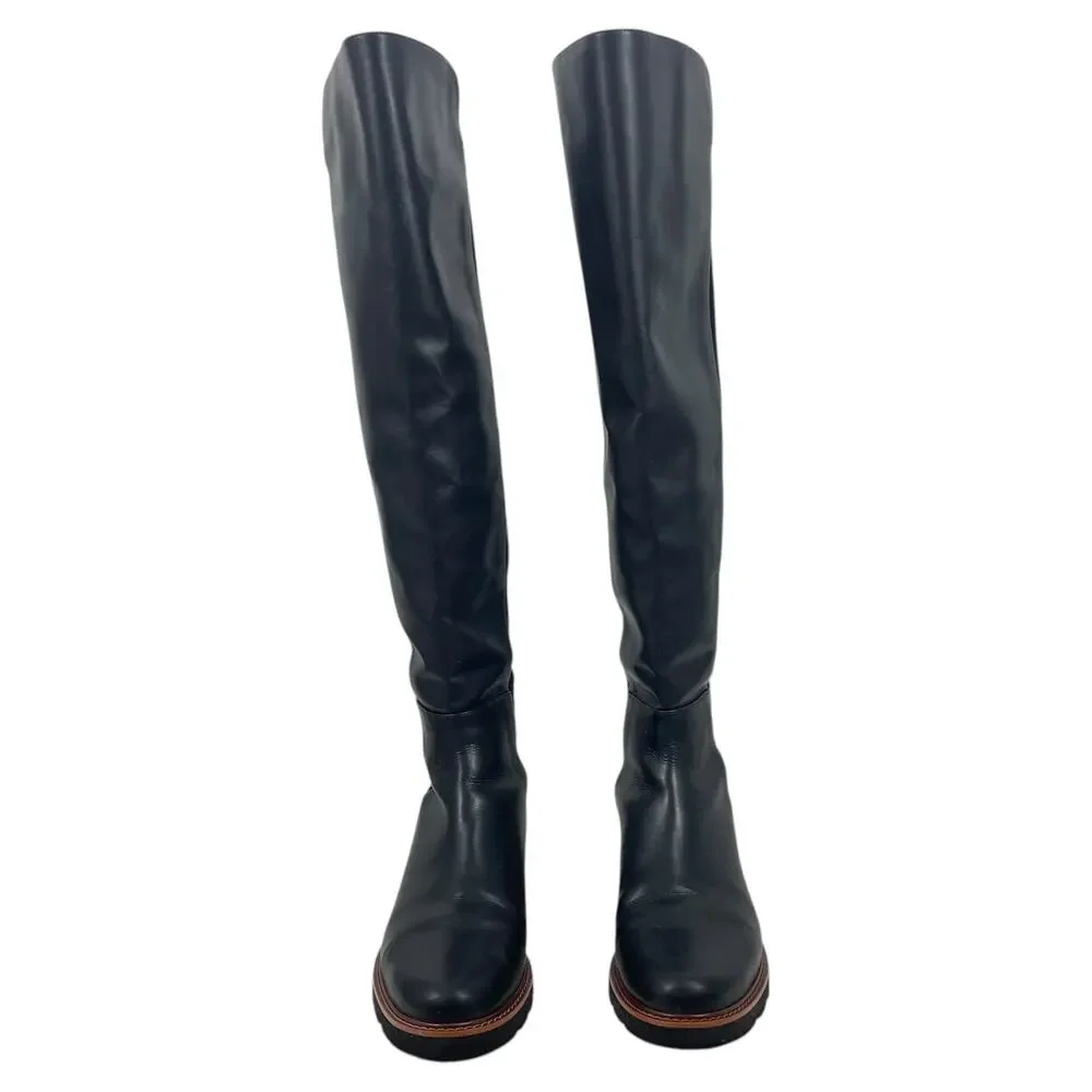 Stuart Weitzman Over the Knee Adrina City Boots Black Leather Size 10.5